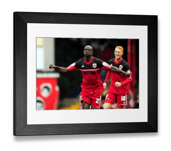 Framed Print : Adomah and Taylor's Jubilant Moment: Championship Clash between Bristol City and Blackburn Rovers at Ashton Gate Stadium, 2012 Framed Print : Adomah and Taylor's Jubilant Moment: Championship Clash between Bristol City and Blackburn Rovers at Ashton Gate Stadium, 2012