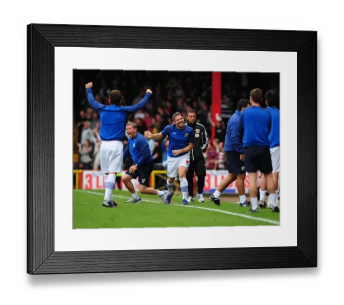 Framed Print : Blackburn Rovers David Dunn and Backroom Staff Celebrate on Touchline during Bristol City vs Blackburn Rovers Championship Match, September 15, 2012