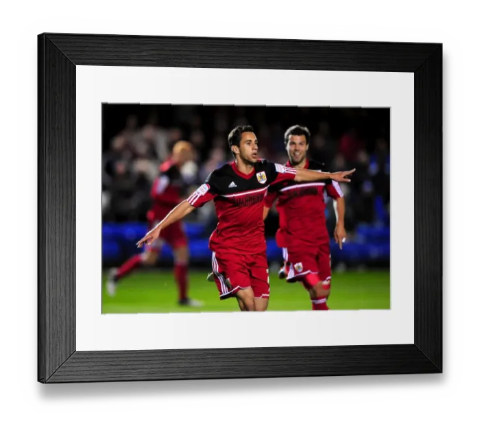 Framed Print : Bristol City's Sam Baldock Scores Brace: Peterborough United vs. Bristol City, Championship Football Match