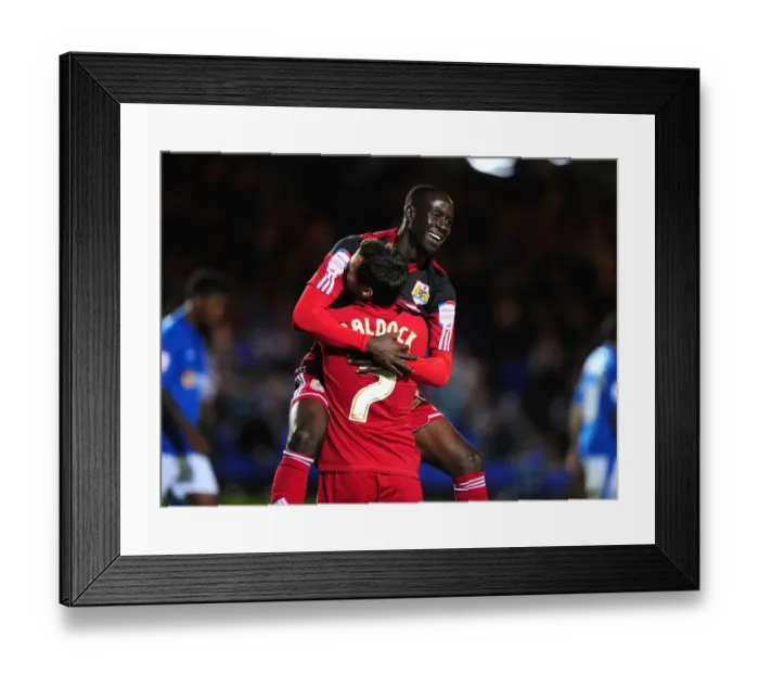 Framed Print : Bristol City's Sam Baldock and Albert Adomah Celebrate Goals Against Peterborough United, Championship 2012 Framed Print : Bristol City's Sam Baldock and Albert Adomah Celebrate Goals Against Peterborough United, Championship 2012