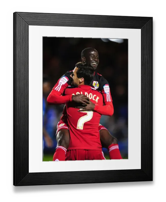 Framed Print : Bristol City: Sam Baldock and Albert Adomah Celebrate Double Strike Against Peterborough United Framed Print : Bristol City: Sam Baldock and Albert Adomah Celebrate Double Strike Against Peterborough United