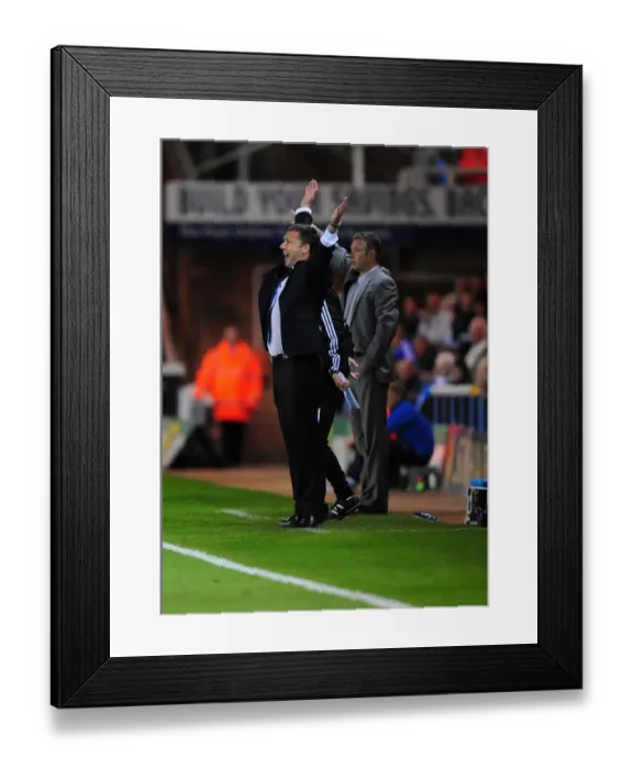 Framed Print : Derek McInnes Protests to Referee during Peterborough United vs. Bristol City Championship Match