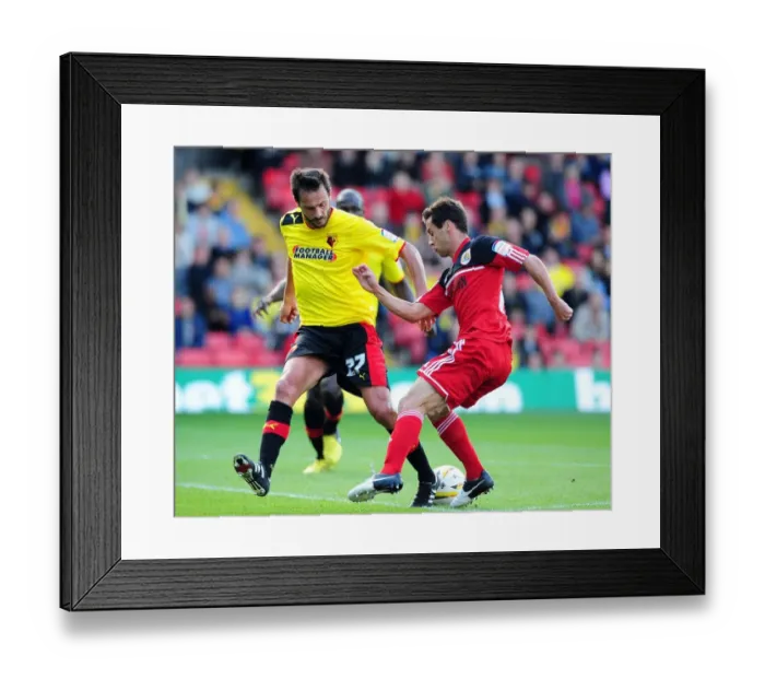 Framed Print : Battling for Supremacy: Sam Baldock vs. Marco Cassetti in the Championship Clash between Watford and Bristol City Framed Print : Battling for Supremacy: Sam Baldock vs. Marco Cassetti in the Championship Clash between Watford and Bristol City