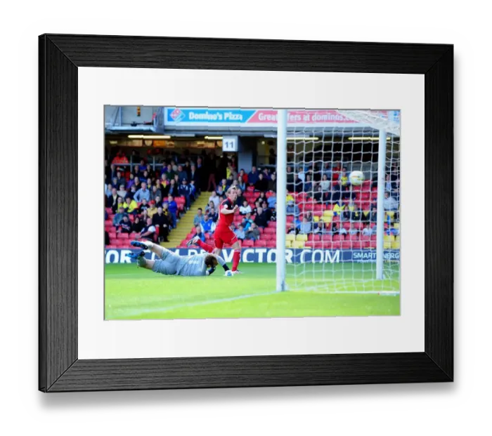 Framed Print : Bristol City's Martyn Woolford Rattles the Post against Watford in Championship Clash Framed Print : Bristol City's Martyn Woolford Rattles the Post against Watford in Championship Clash