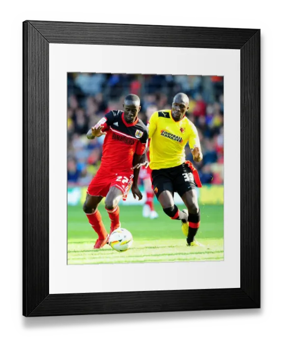 Framed Print : Adomah vs. Nosworthy: Battle for Supremacy in the Championship Clash between Watford and Bristol City