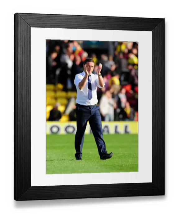 Framed Print : Derek McInnes Appreciates Bristol City Fans at Vicarage Road after Championship Match against Watford