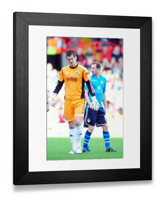 Framed Print : Bristol City: Tom Heaton's Reaction to George Elokobi's Injury in the Championship Match against Leeds United (September 2012)