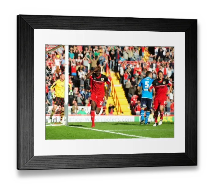Framed Print : Adomah's Goal Celebration: Bristol City vs Leeds United, Championship Football Match, Ashton Gate Stadium (September 2012) Framed Print : Adomah's Goal Celebration: Bristol City vs Leeds United, Championship Football Match, Ashton Gate Stadium (September 2012)