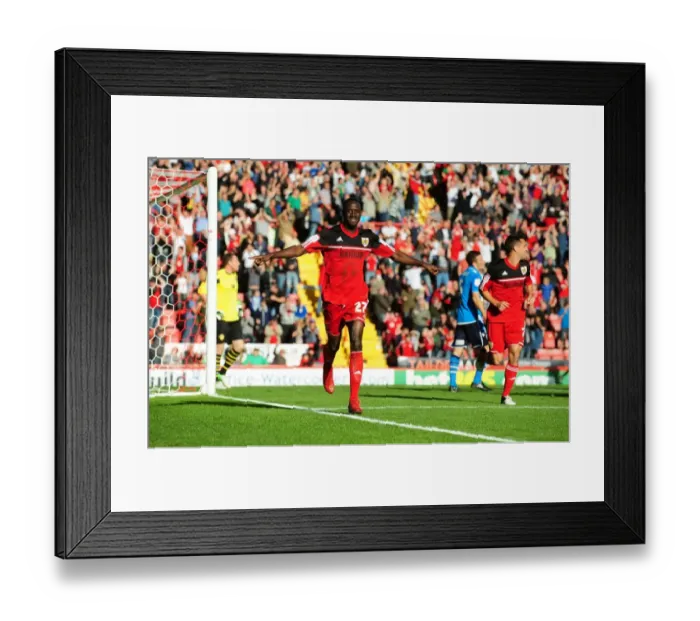 Framed Print : Adomah's Thrilling Goal Celebration: Bristol City vs Leeds United, Championship Football Match, Ashton Gate Stadium (September 2012)