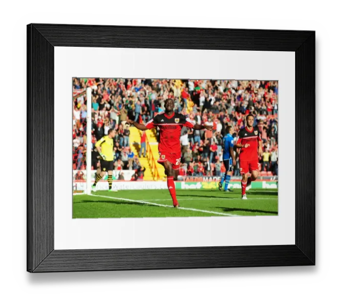 Framed Print : Thrilling Championship Clash: Albert Adomah's Goal Celebration vs. Leeds United at Ashton Gate Stadium (September 2012) Framed Print : Thrilling Championship Clash: Albert Adomah's Goal Celebration vs. Leeds United at Ashton Gate Stadium (September 2012)