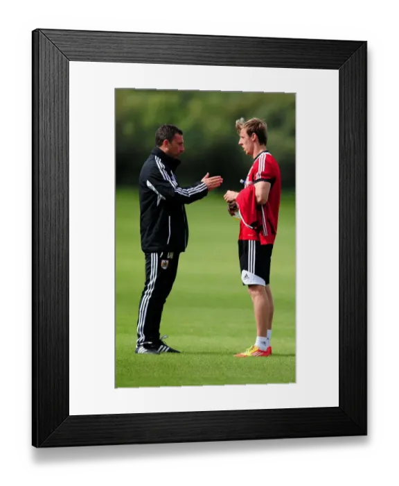 Framed Print : Bristol City Manager Derek McInnes Conferring with Martyn Woolford during Training, September 2012