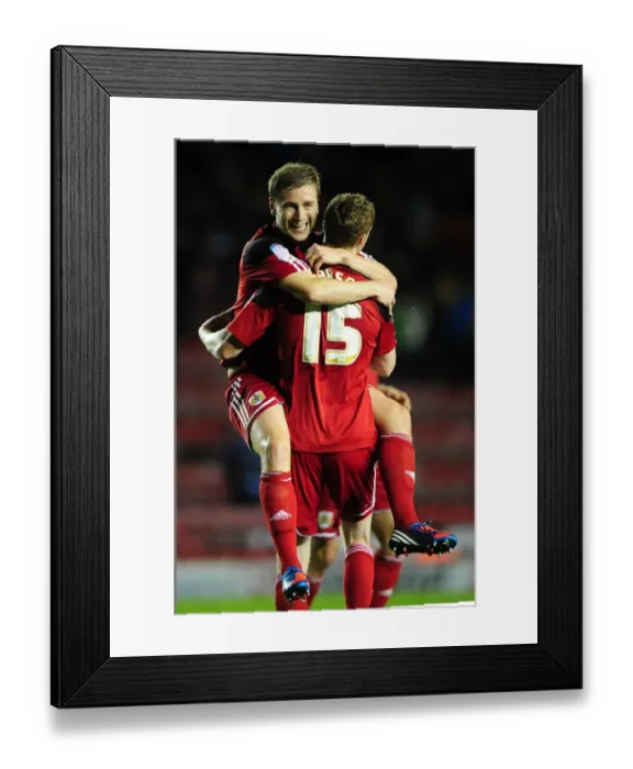 Framed Print : Bristol City's Steven Davies and Stephen Pearson Celebrate Goal Against Millwall, Championship Football Match, 2012 Framed Print : Bristol City's Steven Davies and Stephen Pearson Celebrate Goal Against Millwall, Championship Football Match, 2012