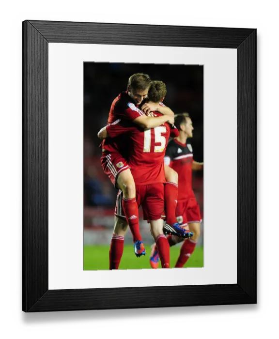 Framed Print : Bristol City: Davies and Pearson Celebrate Championship Goal Against Millwall