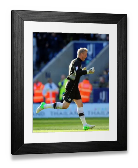 Framed Print : Leicester City's Kasper Schmeichel Celebrates Second Goal vs. Bristol City, Championship Football Match, King Power Stadium (10 / 2012)