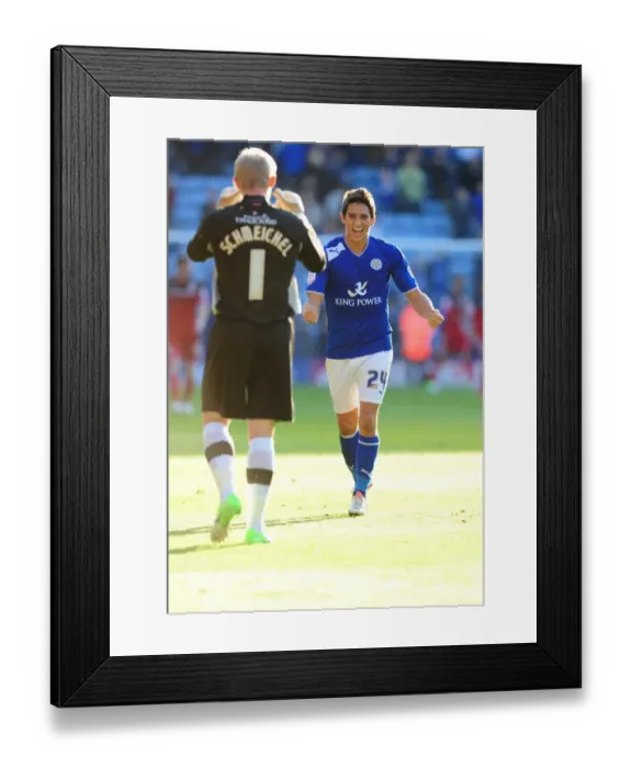Framed Print : Leicester City Champions: Schmeichel and Knockaert's Emotional Reaction to Winning the Championship over Bristol City Framed Print : Leicester City Champions: Schmeichel and Knockaert's Emotional Reaction to Winning the Championship over Bristol City