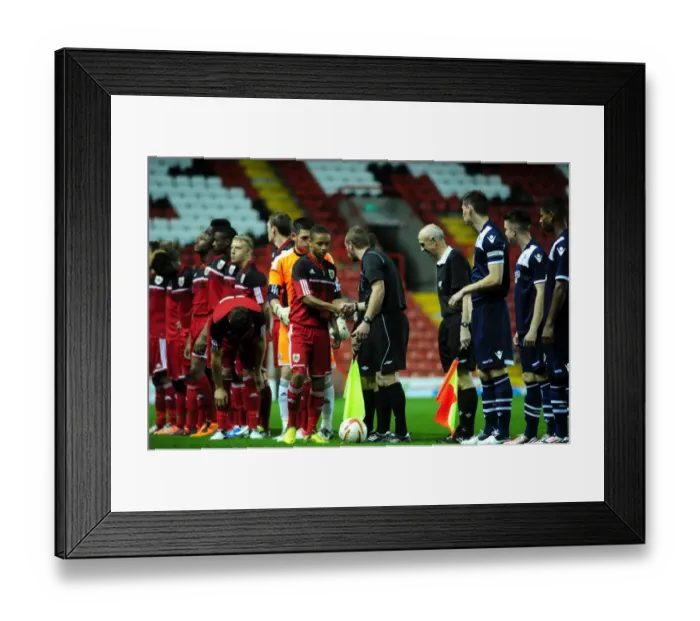 Framed Print : Bobby Reid of Bristol City Shakes Hands with Referee after Match against Millwall, 2012