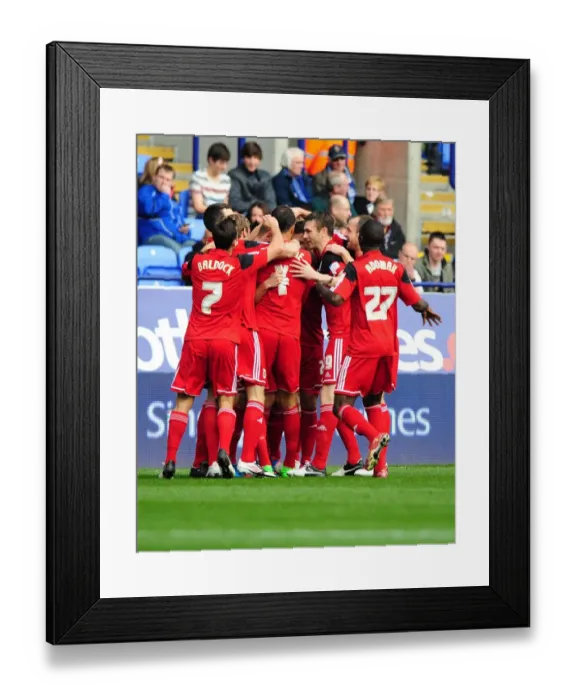 Framed Print : Bristol City's Steven Davies Celebrates Goal with Team Mates in Championship Match against Bolton Wanderers Framed Print : Bristol City's Steven Davies Celebrates Goal with Team Mates in Championship Match against Bolton Wanderers