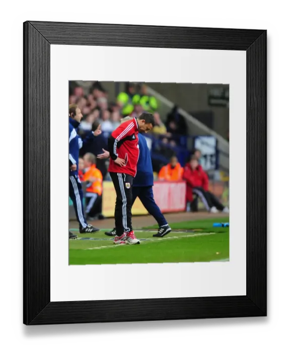 Framed Print : Derek McInnes Disappointed as Late Goal Slips Away from Bristol City at Reebok Stadium Framed Print : Derek McInnes Disappointed as Late Goal Slips Away from Bristol City at Reebok Stadium