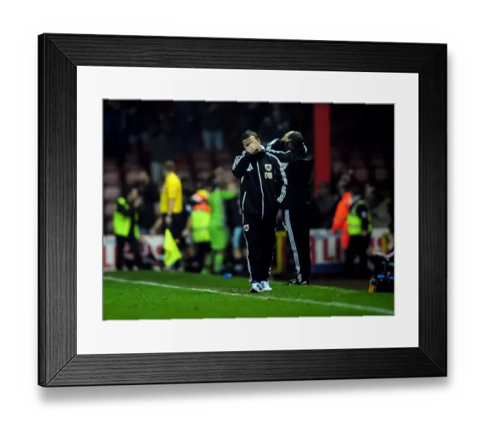 Framed Print : Last-Minute Heartbreak for McInnes and Bristol City: Devastating Photo of Distraught Manager Framed Print : Last-Minute Heartbreak for McInnes and Bristol City: Devastating Photo of Distraught Manager