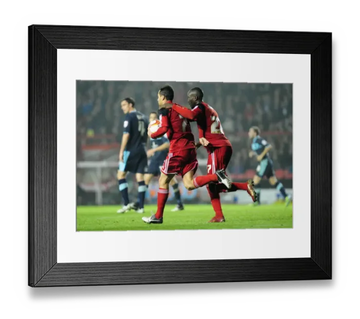 Framed Print : Bristol City's Albert Adomah and Sam Baldock Celebrate Penalty Goal Against Burnley, Championship 2012
