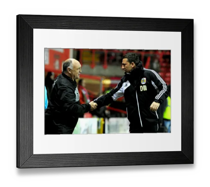 Framed Print : Derek McInnes and Terry Pashley of Bristol City and Burnley Shake Hands During Championship Match at Ashton Gate Stadium, 2012 Framed Print : Derek McInnes and Terry Pashley of Bristol City and Burnley Shake Hands During Championship Match at Ashton Gate Stadium, 2012
