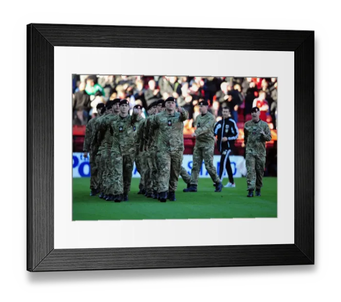 Framed Print : Remembrance Day Tribute: Second Royal Tank Regiment Leads Out Bristol City and Charlton Athletic at Ashton Gate Stadium Framed Print : Remembrance Day Tribute: Second Royal Tank Regiment Leads Out Bristol City and Charlton Athletic at Ashton Gate Stadium