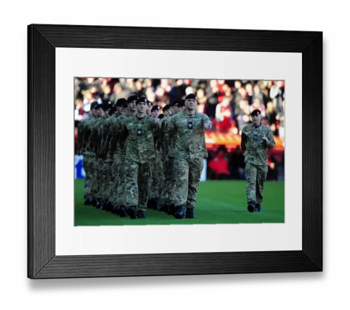 Framed Print : Remembrance Day Tribute: Second Royal Tank Regiment Leads Out Bristol City and Charlton Athletic at Ashton Gate Stadium Framed Print : Remembrance Day Tribute: Second Royal Tank Regiment Leads Out Bristol City and Charlton Athletic at Ashton Gate Stadium