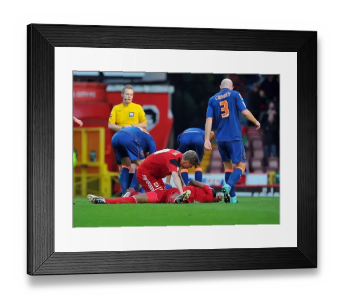 Framed Print : Bristol City: Jon Stead Consoles Injured Sam Baldock After Heads Clash with Ian Evatt