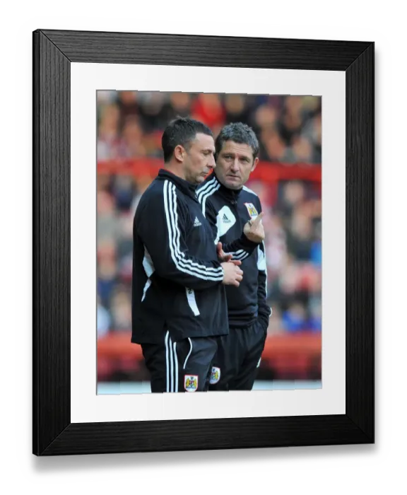 Framed Print : Bristol City Managers Derek McInnes and Tony Docherty Discussing Tactics Ahead of Championship Match Framed Print : Bristol City Managers Derek McInnes and Tony Docherty Discussing Tactics Ahead of Championship Match