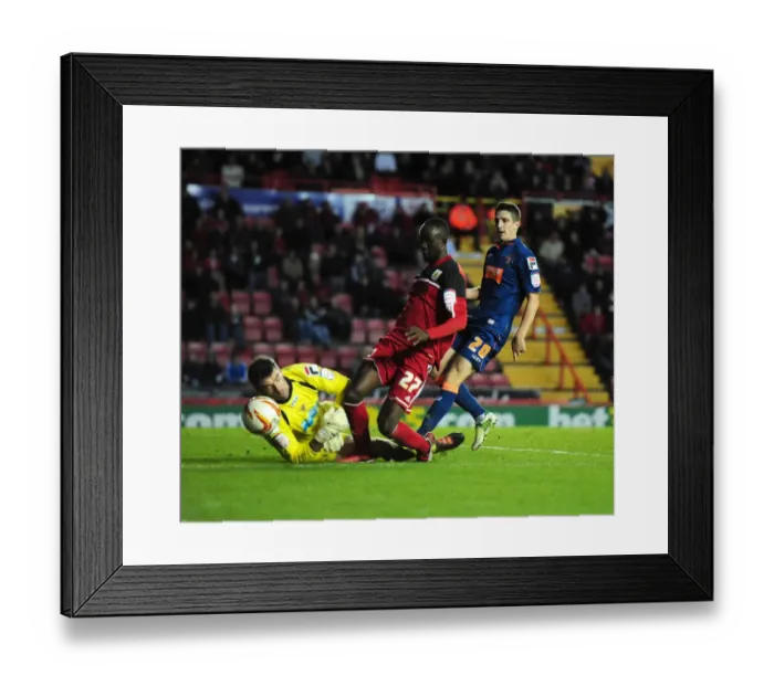 Framed Print : Bristol City's Steven Davies Scores Penalty After Foul by Matthew Gilks (Albert Adomah, Blackpool, Championship Football Match, Ashton Gate Stadium, November 17, 2012)