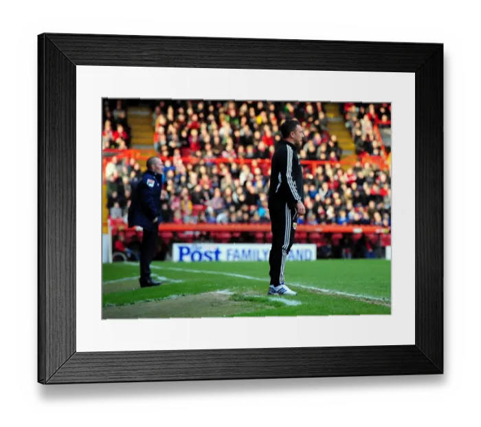 Framed Print : Derek McInnes and Michael Appleton Face Off: Bristol City vs Blackpool Championship Clash at Ashton Gate Stadium (November 17, 2012) Framed Print : Derek McInnes and Michael Appleton Face Off: Bristol City vs Blackpool Championship Clash at Ashton Gate Stadium (November 17, 2012)