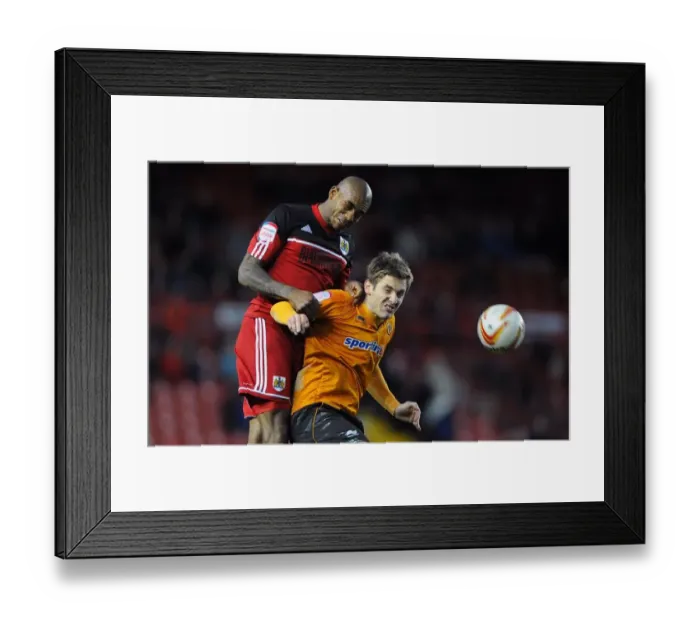 Framed Print : Intense Aerial Battle: Marvin Elliott vs. Kevin Doyle, Bristol City vs. Wolverhampton Wanderers