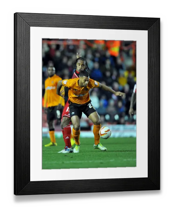 Framed Print : Battling Midfielders: Neil Danns vs. David Davis - Championship Clash at Ashton Gate Framed Print : Battling Midfielders: Neil Danns vs. David Davis - Championship Clash at Ashton Gate