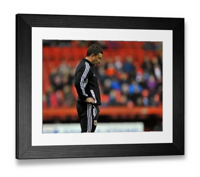 Framed Print : Derek McInnes Unmasked Frustration: A Disappointed Manager at Ashton Gate, 1st December 2012 (Bristol City vs. Wolves, Championship)