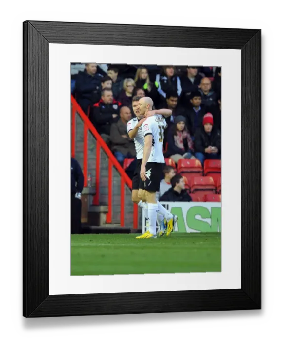 Framed Print : Derby County's Jeff Hendrick and Conor Sammon Celebrate Goal Against Bristol City, Championship Football Match, 15th December 2012 Framed Print : Derby County's Jeff Hendrick and Conor Sammon Celebrate Goal Against Bristol City, Championship Football Match, 15th December 2012