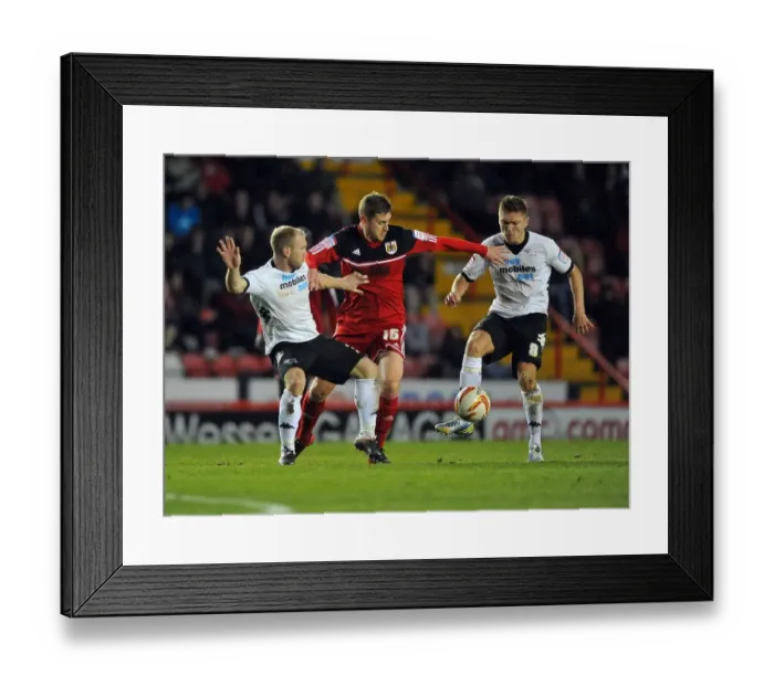 Framed Print : Battling for Supremacy: Davies vs Hendrick & Roberts in Bristol City vs Derby County Championship Clash Framed Print : Battling for Supremacy: Davies vs Hendrick & Roberts in Bristol City vs Derby County Championship Clash