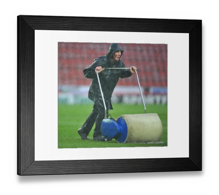 Framed Print : Winter's Battle at Ashton Gate: Ref's Call Halts Bristol City vs. Watford Amidst Grounds Crew's Persistent Clearing Efforts Framed Print : Winter's Battle at Ashton Gate: Ref's Call Halts Bristol City vs. Watford Amidst Grounds Crew's Persistent Clearing Efforts