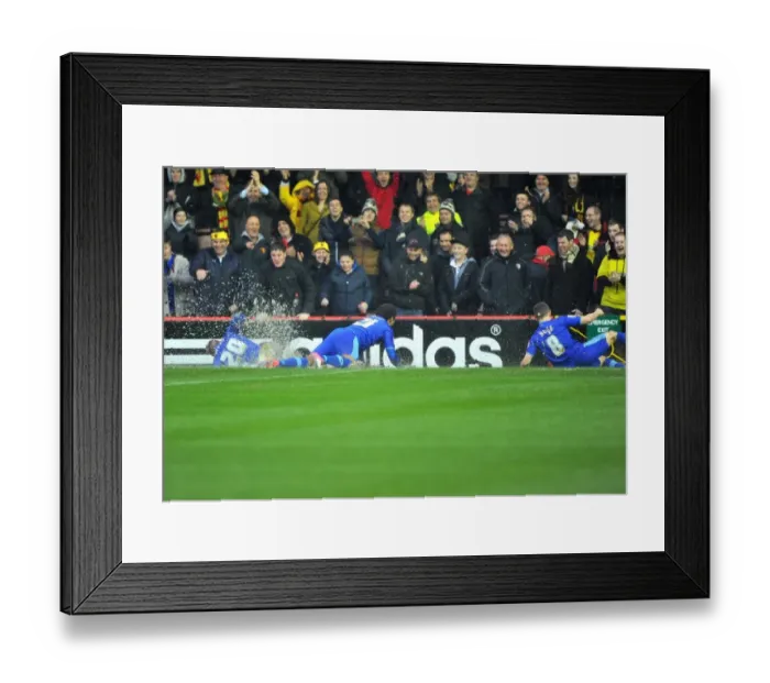 Framed Print : Watford Players Slide into Cheering Fans as Bristol City vs. Watford Match is Postponed Framed Print : Watford Players Slide into Cheering Fans as Bristol City vs. Watford Match is Postponed