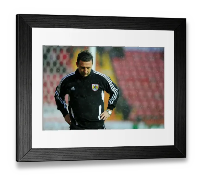 Framed Print : Derek McInnes: Disappointment at the Called-Off Championship Match between Bristol City and Watford (December 2012)