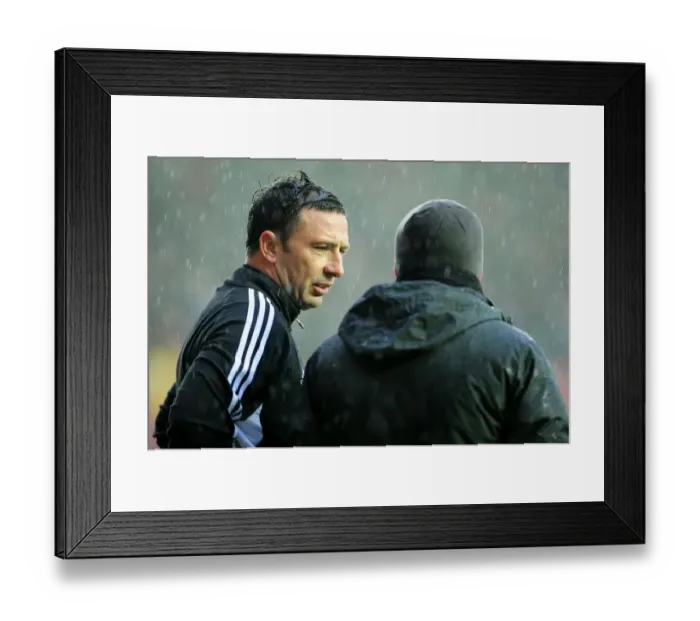 Framed Print : Derek McInnes and Gianfranco Zola Confer After Championship Clash Between Bristol City and Watford, 26th December 2012 Framed Print : Derek McInnes and Gianfranco Zola Confer After Championship Clash Between Bristol City and Watford, 26th December 2012