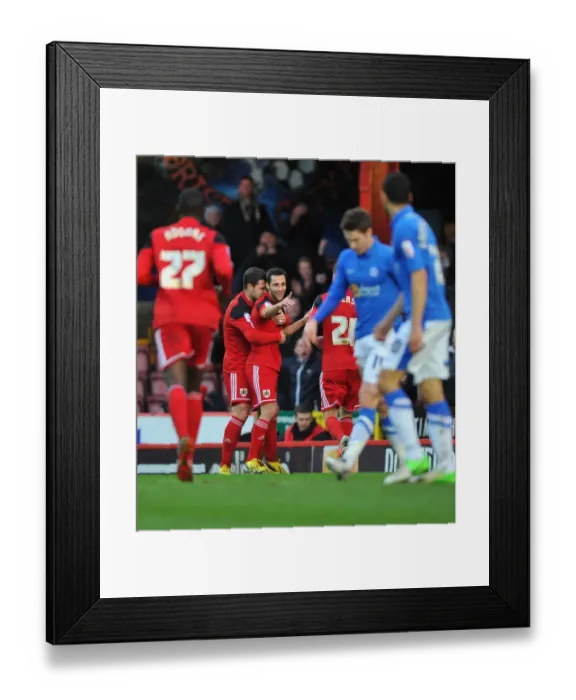 Framed Print : Bristol City's Sam Baldock Celebrates Goal Against Peterborough United, Championship Football Match, Ashton Gate Stadium, December 2012