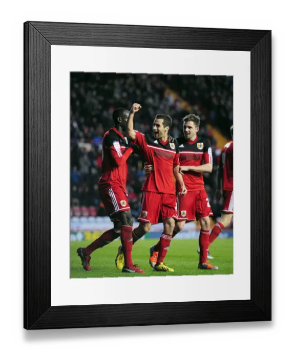 Framed Print : Bristol City Celebrate Double Goal: Sam Baldock and Paul Anderson vs. Peterborough United (December 29, 2012)