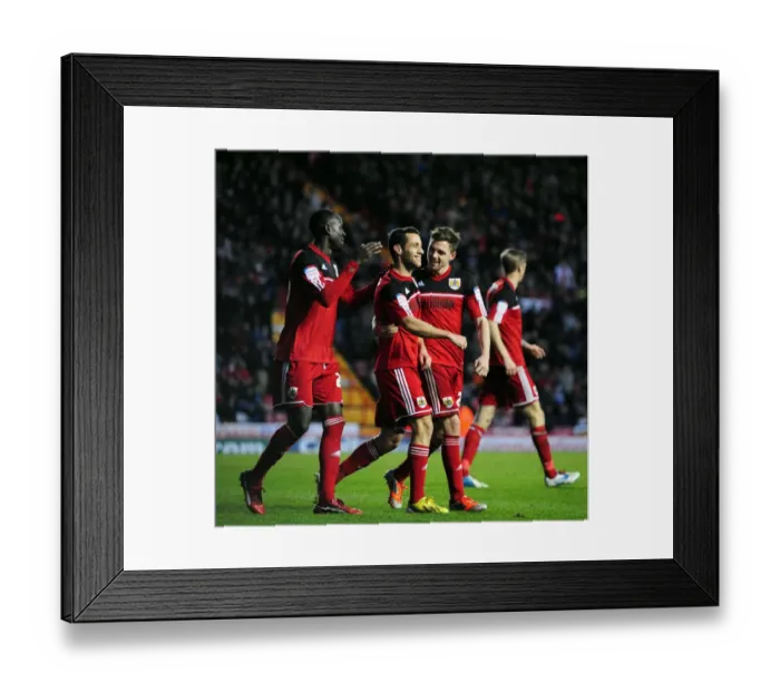 Framed Print : Bristol City's Sam Baldock and Paul Anderson Celebrate Goals Against Peterborough United, Championship Football Match, December 2012