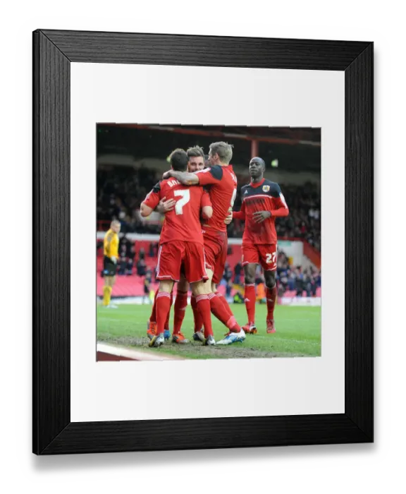 Framed Print : Bristol City's Paul Anderson and Sam Baldock Celebrate Goals Against Peterborough, Making it 2-1 (December 2012)