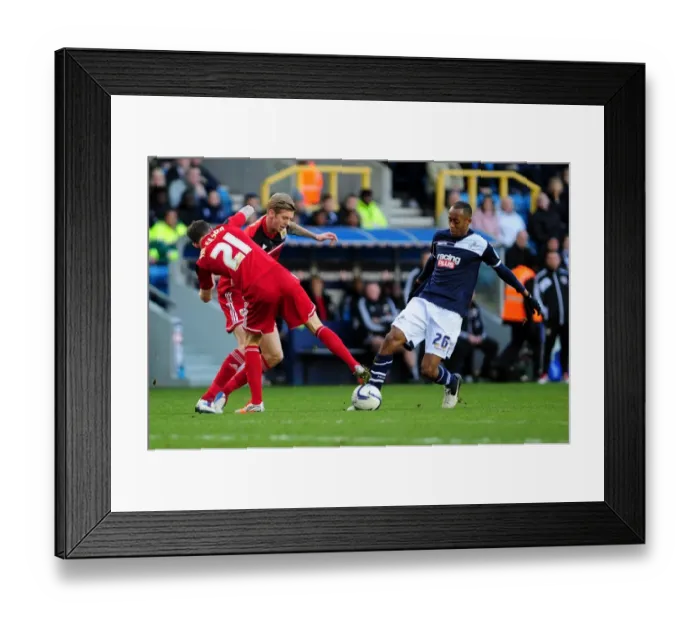 Framed Print : Bristol City Shuts Down Millwall's Nadjim Abdou with Paul Anderson and Jon Stead
