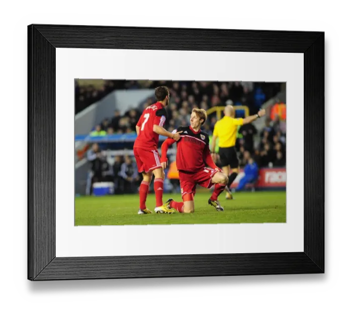 Framed Print : Bristol City's Sam Baldock Consoles Teammate Martyn Woolford After Tackle during Millwall vs Bristol City Championship Match