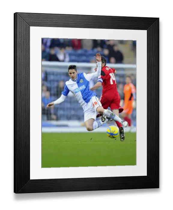 Framed Print : Bristol City's Cole Skuse Tackles Diogo Rosado in FA Cup Clash at Ewood Park