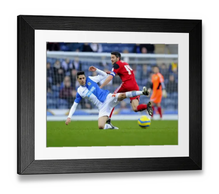 Framed Print : Bristol City's Cole Skuse Tackles Diogo Rosado in FA Cup Clash at Ewood Park