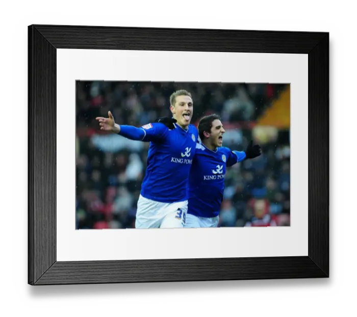 Framed Print : Chris Wood and Anthony Knockaert: Leicester City's Celebratory Moment after Scoring against Bristol City (12 / 01 / 2013) Framed Print : Chris Wood and Anthony Knockaert: Leicester City's Celebratory Moment after Scoring against Bristol City (12 / 01 / 2013)