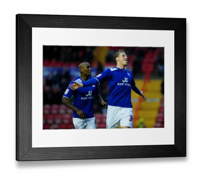 Framed Print : Chris Wood's Hat-trick Celebration with Lloyd Dyer: Bristol City vs. Leicester City, 2013